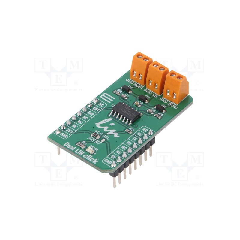 1 pcs x MIKROE - DUAL LIN CLICK - Click board, transceiver, GPIO,UART, TLE7268SKXUMA1, 3.3VDC,5VDC