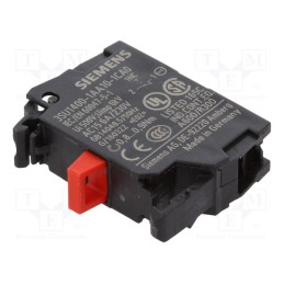 1 pcs x SIEMENS - 3SU1400-1AA10-1CA0 - Contact block, 22mm, 3SU1.5, -25÷70°C, front fixing, Contacts: NC