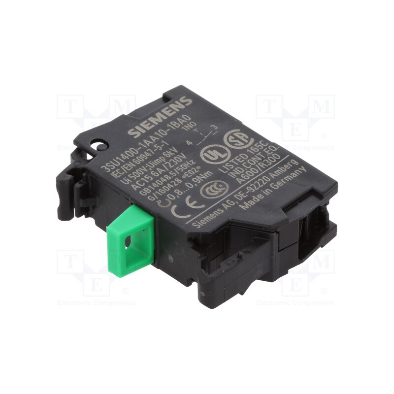 2 pcs x SIEMENS - 3SU1400-1AA10-1BA0 - Contact block, 22mm, 3SU1.5, -25÷70°C, front fixing, Contacts: NO