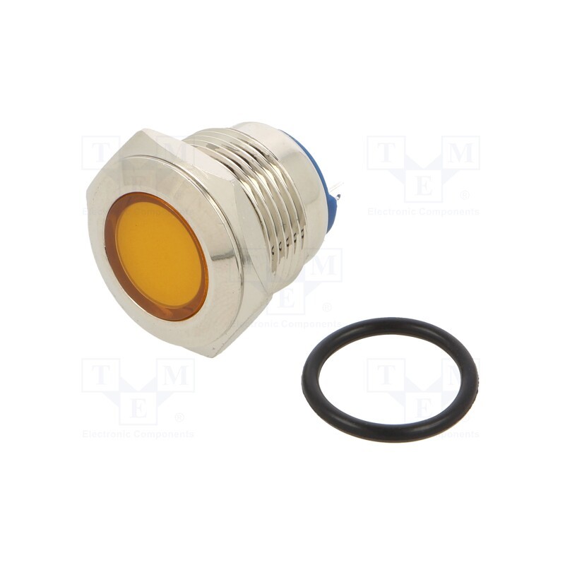 1 pcs x NINIGI - IND16-12Y-C - Indicator: LED, flat, yellow, 12VDC, 12VAC, Ø16mm, brass