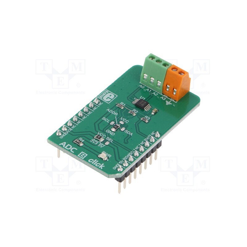 1 pcs x MIKROE - ADC 8 CLICK - Click board, A/D converter, I2C, ADS1115, prototype board