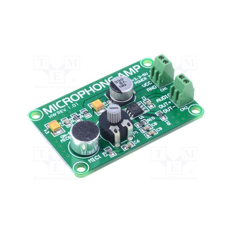1 pcs x MIKROE - MICROPHONE AMP - Expansion board, screw terminal, Comp: LM4864, prototype board