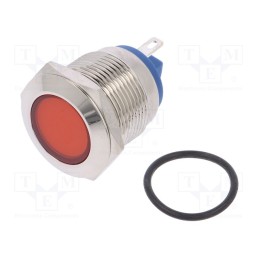 1 pcs x NINIGI - IND19-24R-C - Indicator: LED, flat, red, 24VDC, 24VAC, Ø19mm, brass, Body: silver