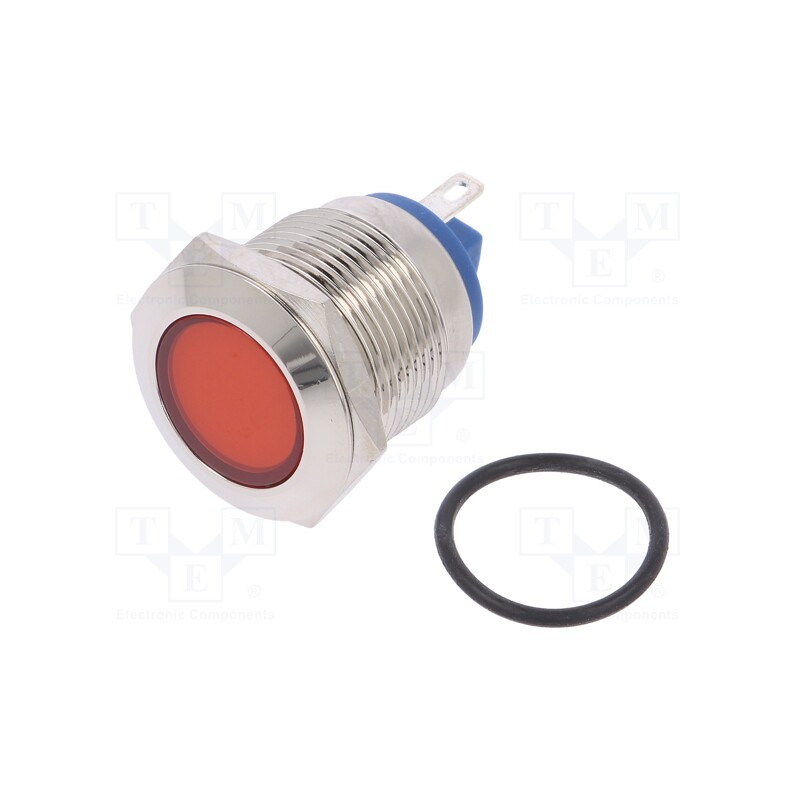 1 pcs x NINIGI - IND19-24R-C - Indicator: LED, flat, red, 24VDC, 24VAC, Ø19mm, brass, Body: silver