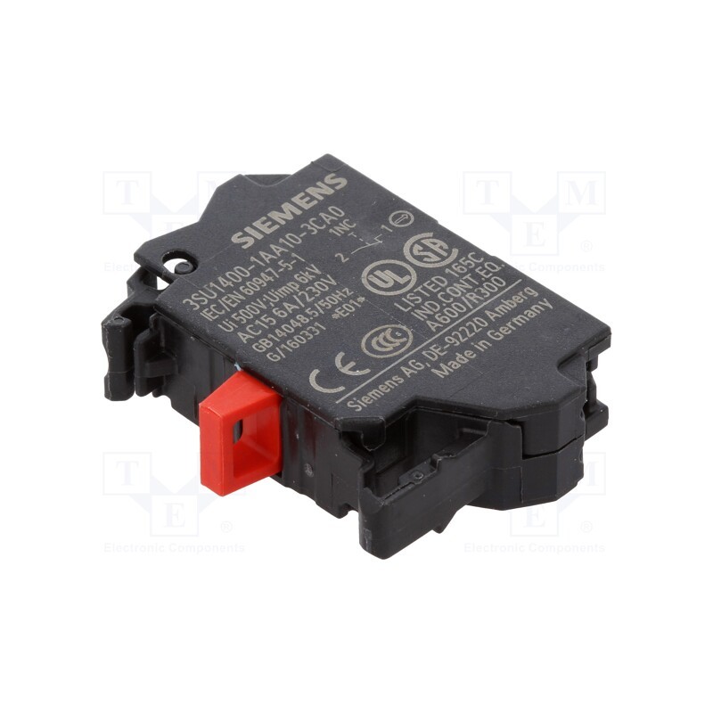 1 pcs x SIEMENS - 3SU1400-1AA10-3CA0 - Contact block, 22mm, 3SU1.5, -25÷70°C, front fixing, Contacts: NC