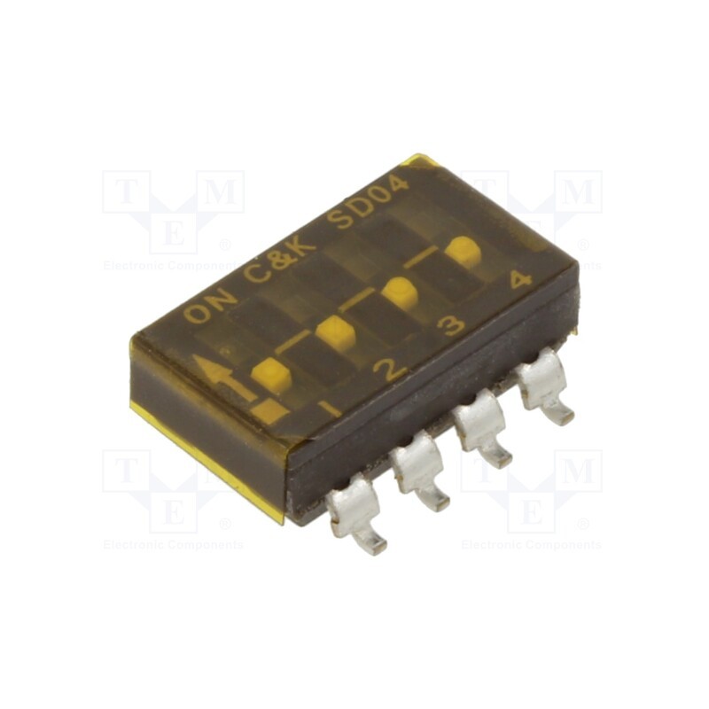 1 pcs x C&K - SD04H0SB - Switch: DIP-SWITCH, Poles number: 4, OFF-ON, 0.1A/25VDC, Pos: 2