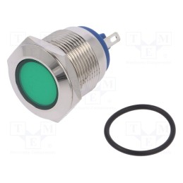 1 pcs x NINIGI - IND19-12G-C - Indicator: LED, flat, green, 12VDC, 12VAC, Ø19mm, brass, Body: silver