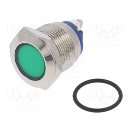 1 pcs x NINIGI - IND19-12G-S - Indicator: LED, flat, green, 12VDC, 12VAC, Ø19mm, screw, brass