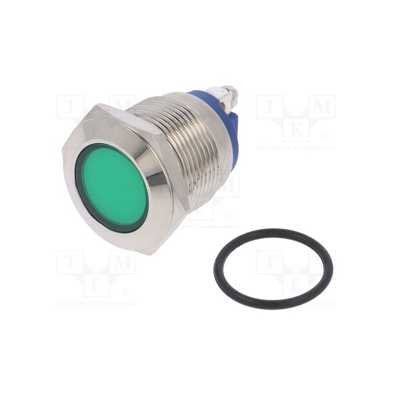 1 pcs x NINIGI - IND19-12G-S - Indicator: LED, flat, green, 12VDC, 12VAC, Ø19mm, screw, brass