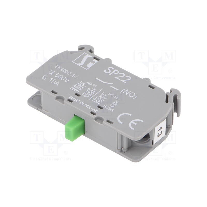 1 pcs x SPAMEL - SP22\10-1-SZ - Contact block, 22mm, NO, 2.5A/230VAC, 4A/24VDC, SP22