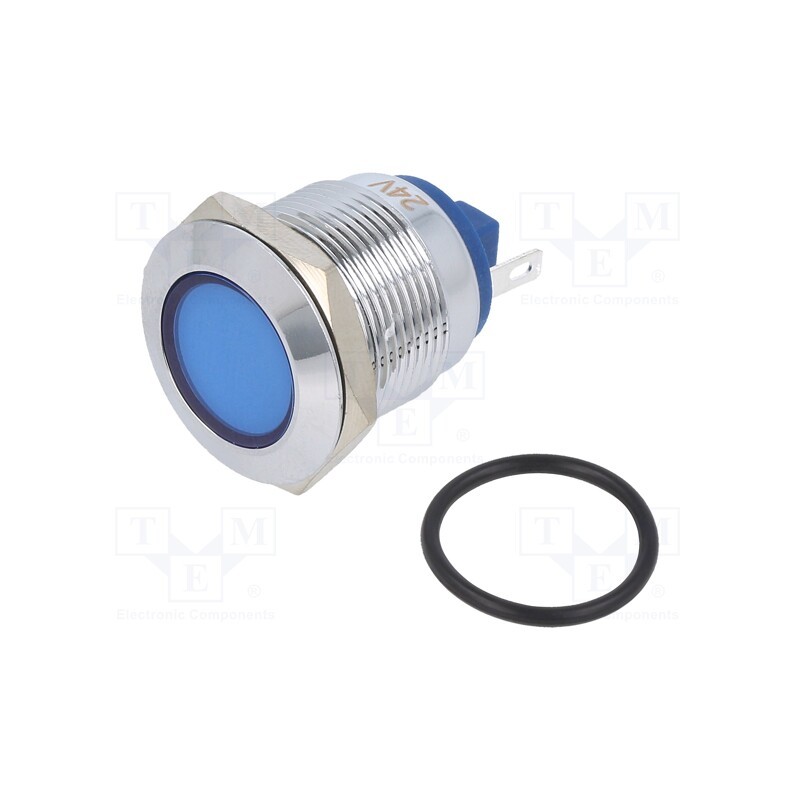 1 pcs x NINIGI - IND19-24B-C - Indicator: LED, flat, blue, 24VDC, 24VAC, Ø19mm, brass, Body: silver