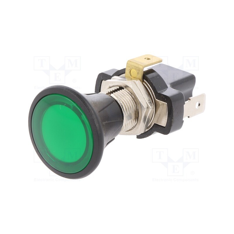 1 pcs x SCI - A3-30L3B-01 - Switch: push-pull, Pos: 2, 10A/14VDC, green, Illumin: LED, on panel