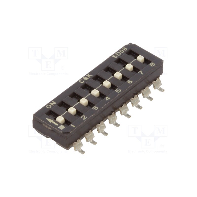 1 pcs x C&K - SD08H1SB - Switch: DIP-SWITCH, Poles number: 8, ON-OFF, 0.1A/50VDC, Pos: 2