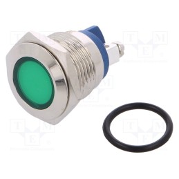 1 pcs x NINIGI - IND16-24G-S - Indicator: LED, flat, green, 24VDC, 24VAC, Ø16mm, screw, brass