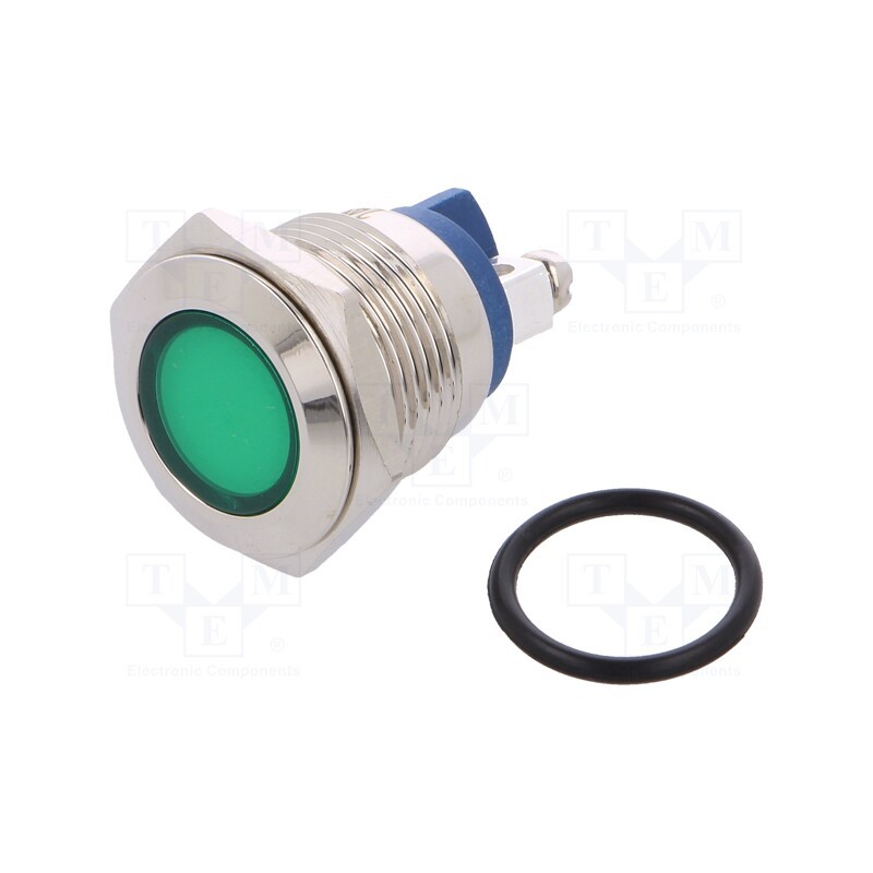 1 pcs x NINIGI - IND16-24G-S - Indicator: LED, flat, green, 24VDC, 24VAC, Ø16mm, screw, brass