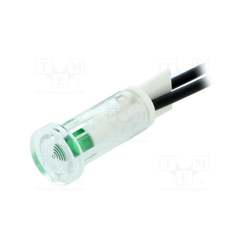 1 pcs x MENTOR - 2684.8381 - Indicator: LED, flat, green, Ø9.7mm, leads 100mm, plastic, ØLED: 5mm