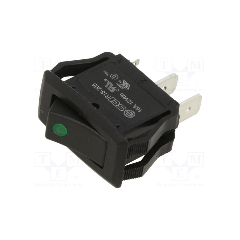 1 pcs x SWITCH COMPONENTS - RG2-1A-DC-1-GL - ROCKER, SPST, Pos: 2, ON-OFF, 16A/12VDC, black, LED, Rcont max: 50mΩ
