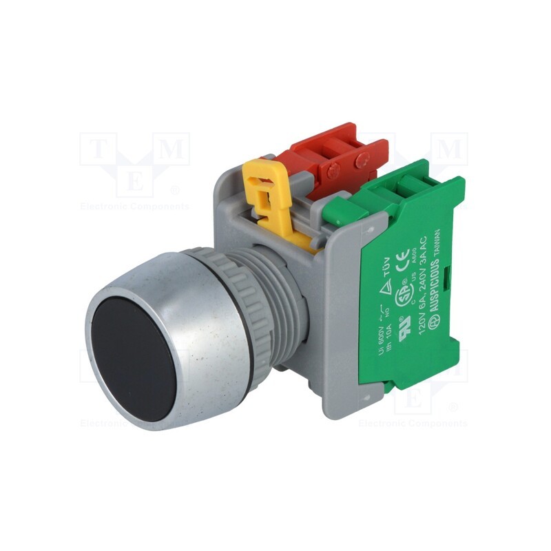 1 pcs x AUSPICIOUS - PBF22-1O/C BK - Switch: push-button, 22mm, Stabl.pos: 1, NC + NO, black, none, IP65