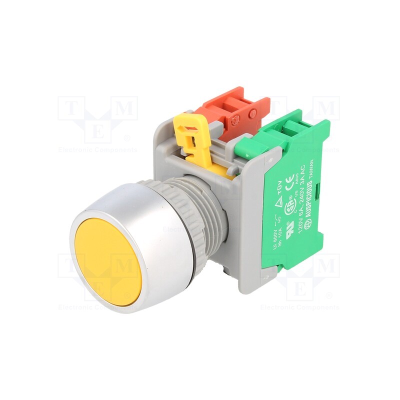 1 pcs x AUSPICIOUS - PBF22-1O/C Y - Switch: push-button, 22mm, Stabl.pos: 1, NC + NO, yellow, none, IP65