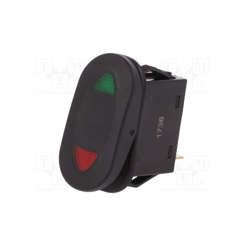 1 pcs x SCI - R13-271D3-01-BBGR - ROCKER, SP3T, Pos: 3, ON-OFF-ON, 21A/14VDC, black, LED,point, 14VDC