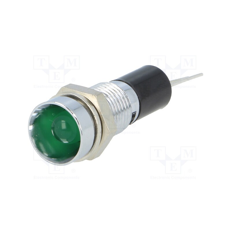 1 pcs x MENTOR - 2692.8281 - Indicator: LED, recessed, green, 12VDC, Ø8mm, for PCB, brass