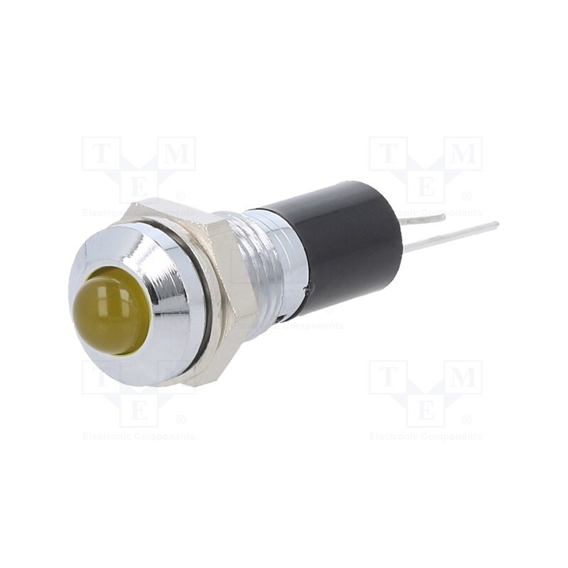 1 pcs x MENTOR - 2693.8271 - Indicator: LED, prominent, yellow, 12VDC, Ø8mm, for PCB, brass