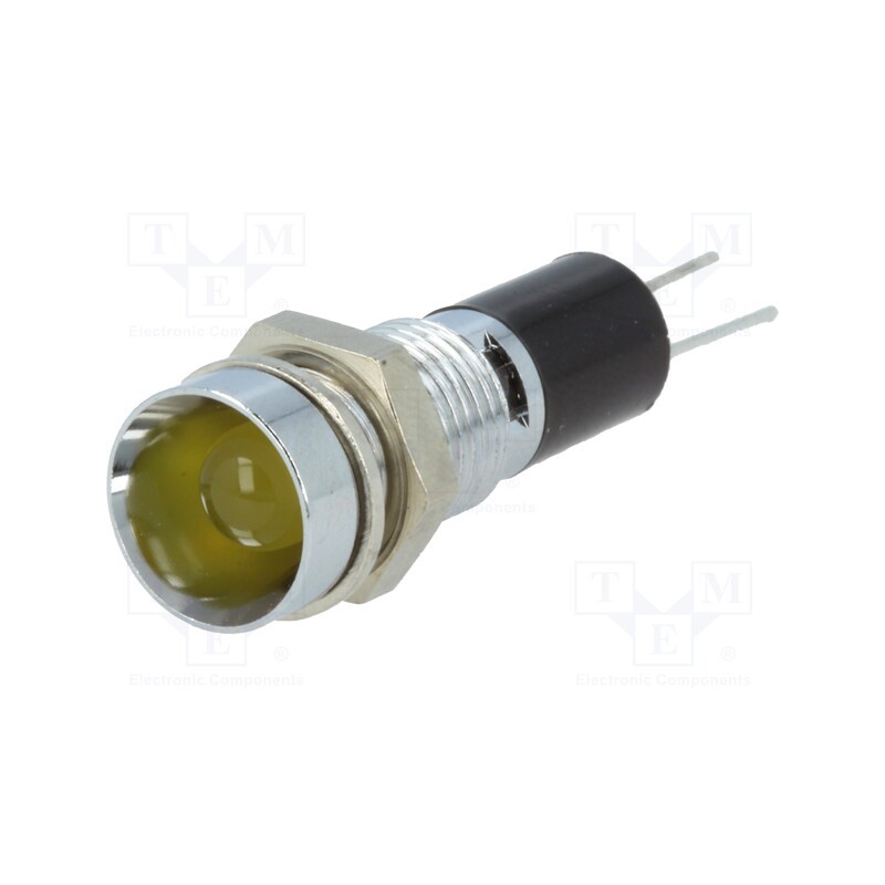 1 pcs x MENTOR - 2692.8271 - Indicator: LED, recessed, yellow, 12VDC, Ø8mm, for PCB, brass