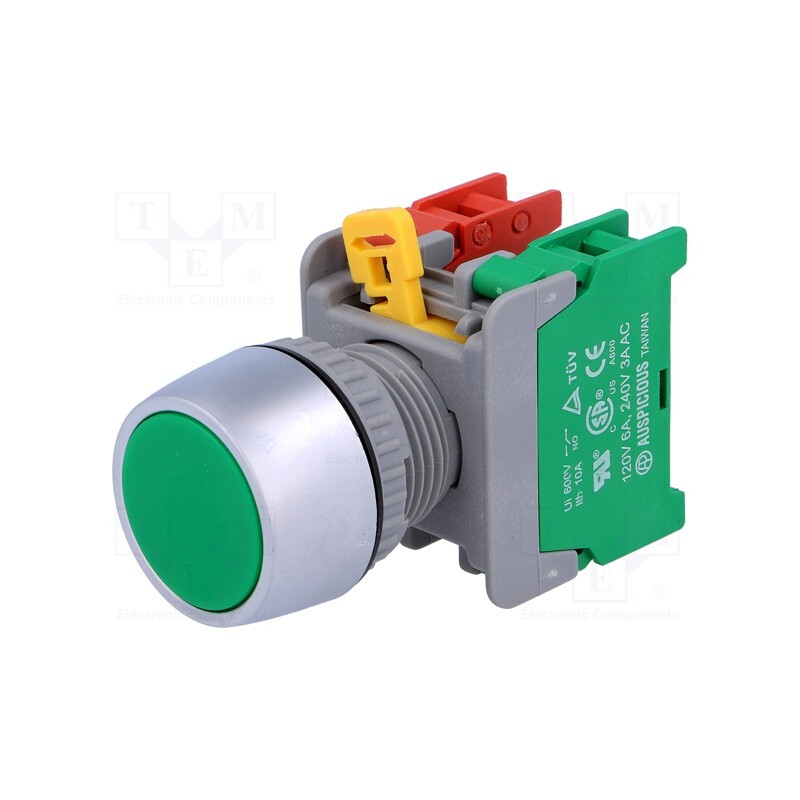 1 pcs x AUSPICIOUS - PBF22-1O/C G - Switch: push-button, 22mm, Stabl.pos: 1, NC + NO, green, none, IP65
