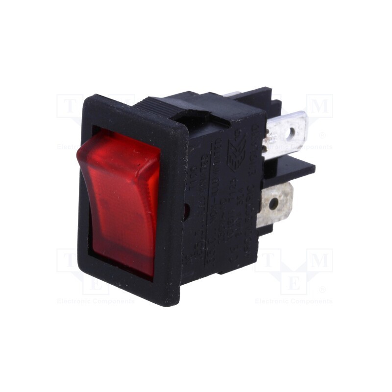 1 pcs x BULGIN - H8553VBBR3 - ROCKER, DPST, Pos: 2, ON-OFF, 10A/250VAC, red, neon lamp, 230V, 8500