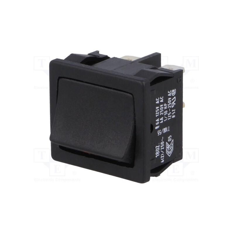 1 pcs x Marquardt - 1802.1221 - ROCKER, DPST, Pos: 2, OFF-(ON), 4A/250VAC, black, IP40, none, 100mΩ