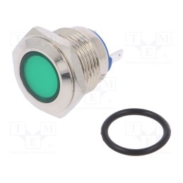 1 pcs x NINIGI - IND16-12G-C - Indicator: LED, flat, green, 12VDC, 12VAC, Ø16mm, brass, Body: silver