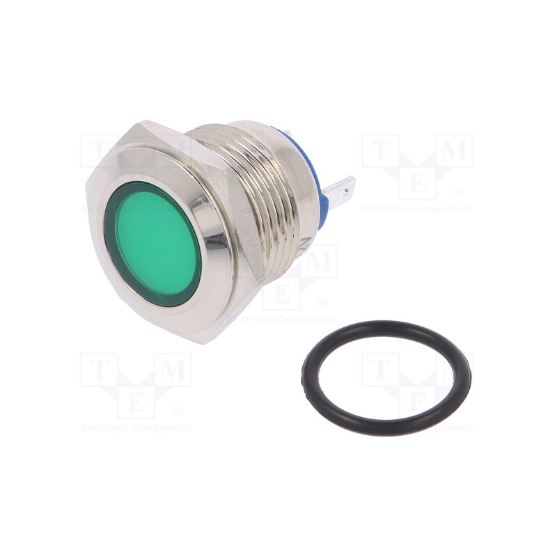 1 pcs x NINIGI - IND16-12G-C - Indicator: LED, flat, green, 12VDC, 12VAC, Ø16mm, brass, Body: silver