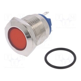 1 pcs x NINIGI - IND19-12R-C - Indicator: LED, flat, red, 12VDC, 12VAC, Ø19mm, brass, Body: silver