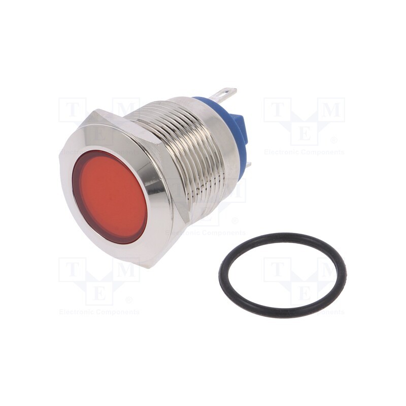 1 pcs x NINIGI - IND19-12R-C - Indicator: LED, flat, red, 12VDC, 12VAC, Ø19mm, brass, Body: silver
