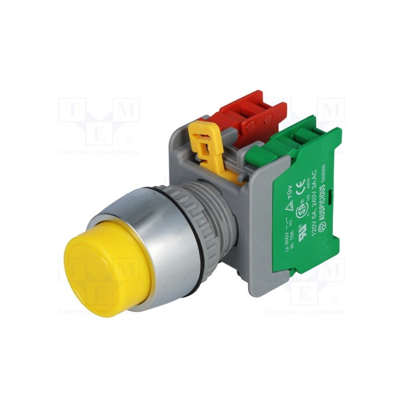 1 pcs x AUSPICIOUS - PBL22-1O/C Y - Switch: push-button, 22mm, Stabl.pos: 1, NC + NO, yellow, none, IP65