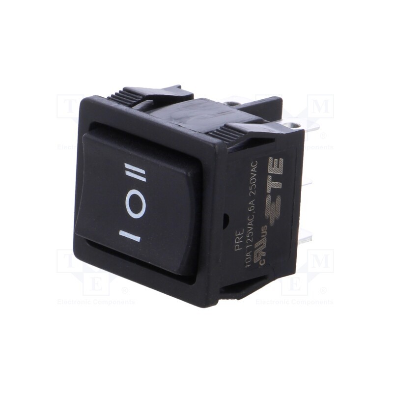 1 pcs x TE Connectivity - 1-1634200-7 - ROCKER, DP3T, Pos: 3, ON-OFF-ON, 6A/250VAC, black, none, 50mΩ, PRE