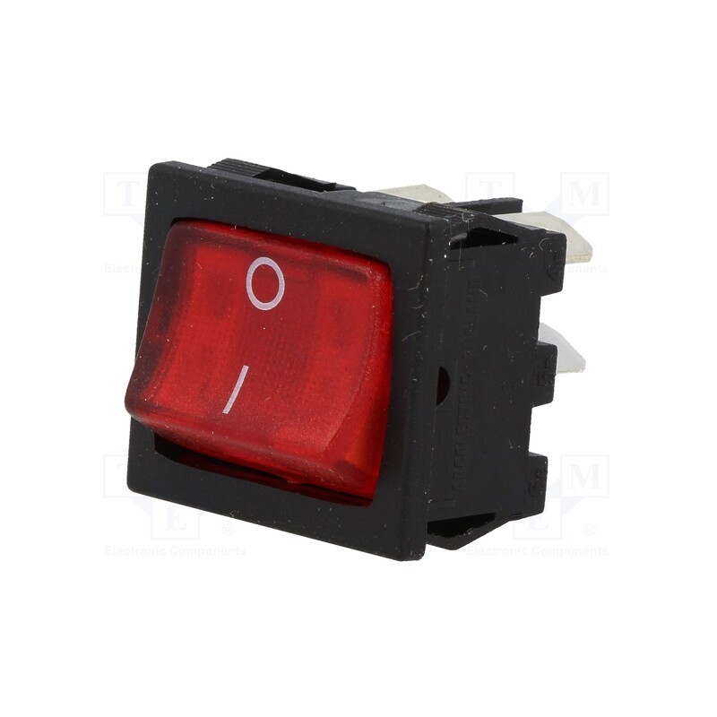 1 pcs x BULGIN - H8653VBBR3076W - ROCKER, DPST, Pos: 2, ON-OFF, 10A/250VAC, 10A/28VDC, red, neon lamp