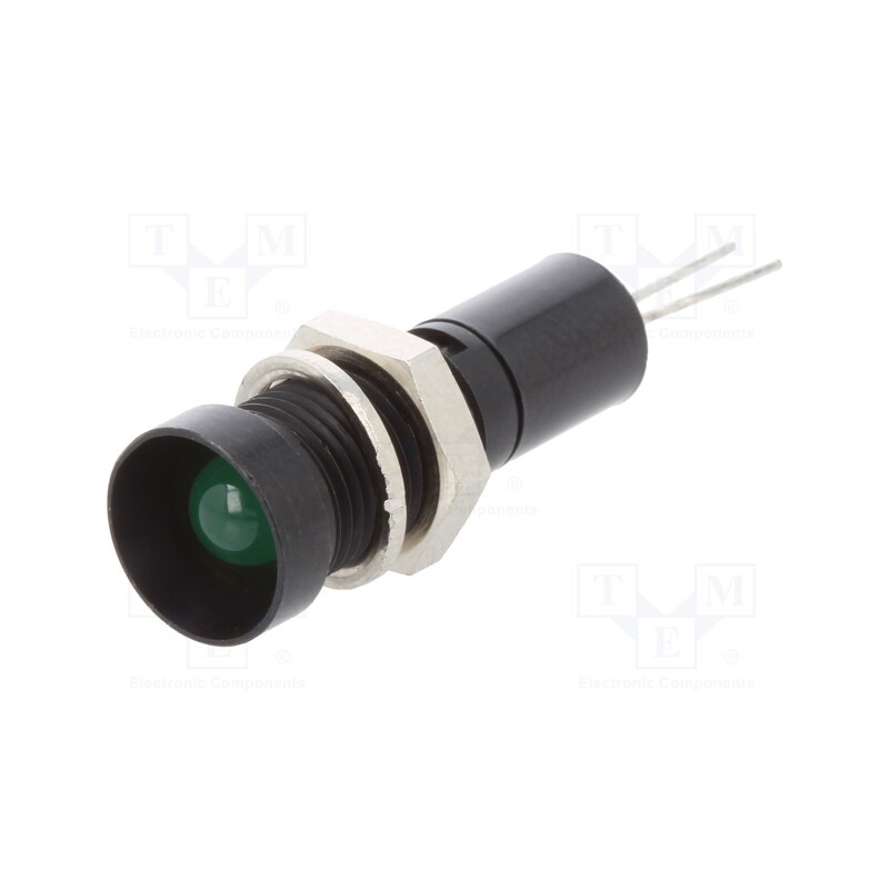 1 pcs x MENTOR - 2692.8283 - Indicator: LED, recessed, green, 12VDC, Ø8mm, for PCB, brass