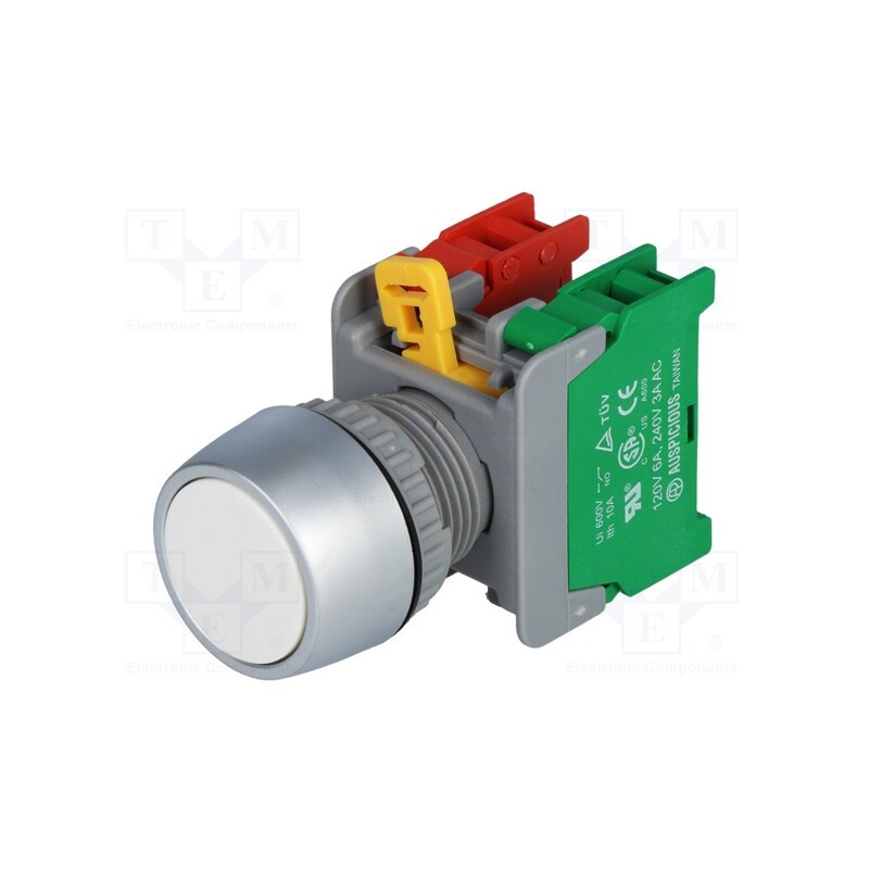 1 pcs x AUSPICIOUS - PBF22-1O/C W - Switch: push-button, 22mm, Stabl.pos: 1, NC + NO, white, none, IP65