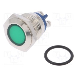 1 pcs x NINIGI - IND16-12G-S - Indicator: LED, flat, green, 12VDC, 12VAC, Ø16mm, screw, brass