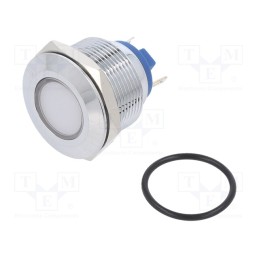 1 pcs x NINIGI - IND22-12W-C - Indicator: LED, flat, white, 12VDC, 12VAC, Ø22mm, brass, Body: silver