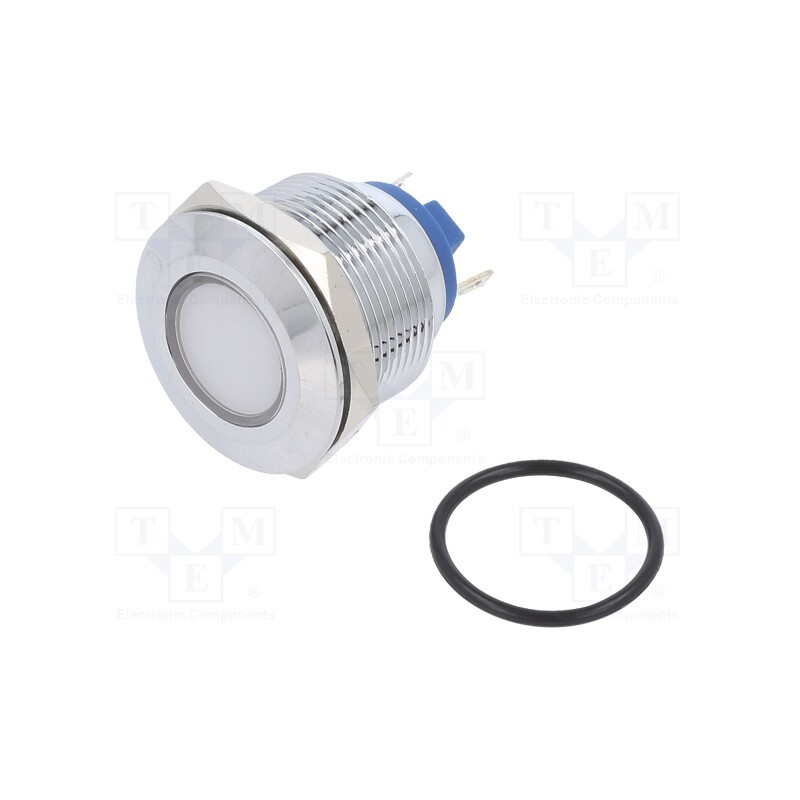 1 pcs x NINIGI - IND22-12W-C - Indicator: LED, flat, white, 12VDC, 12VAC, Ø22mm, brass, Body: silver