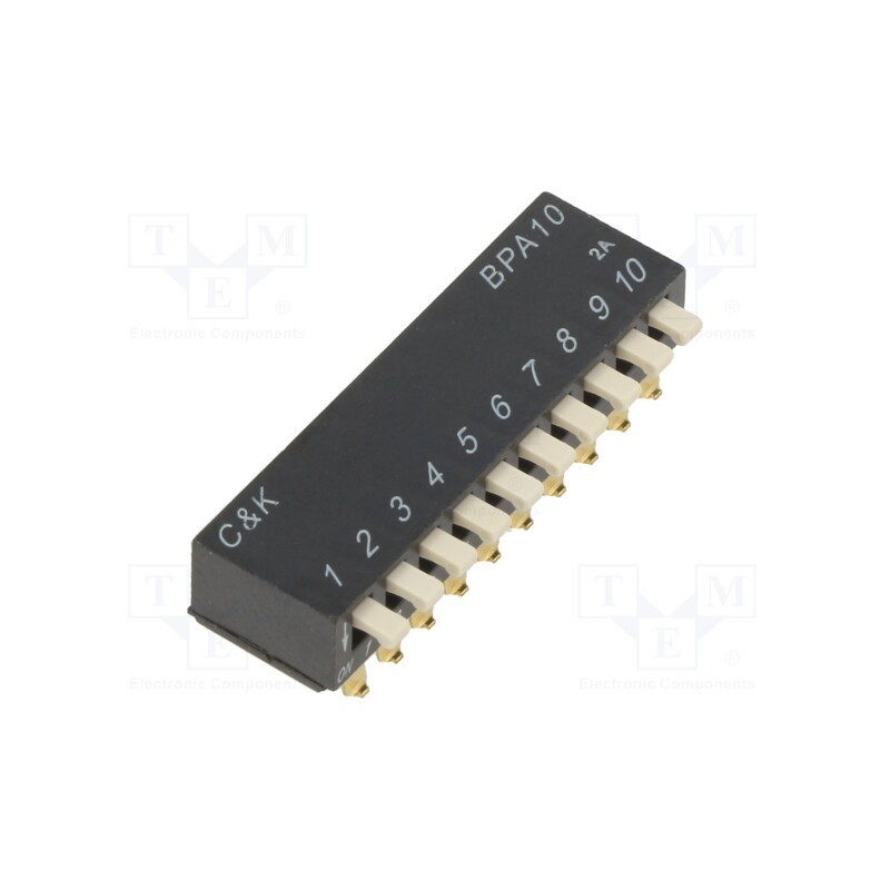 1 pcs x C&K - BPA10SB - Switch: DIP-SWITCH, Poles number: 10, ON-OFF, 0.025A/24VDC, Pos: 2