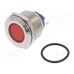 1 pcs x NINIGI - IND22-12R-C - Indicator: LED, flat, red, 12VDC, 12VAC, Ø22mm, brass, Body: silver