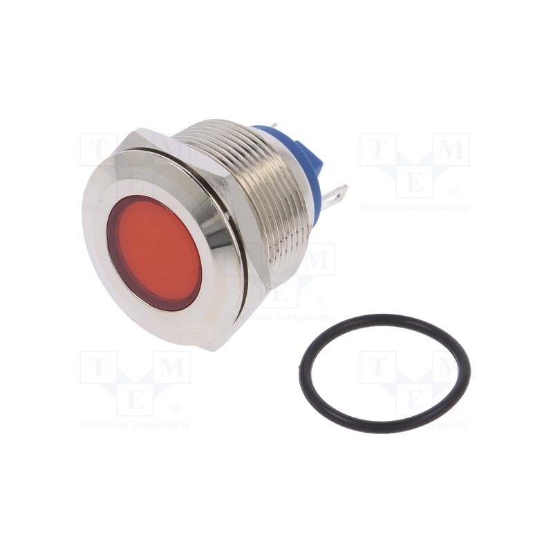 1 pcs x NINIGI - IND22-12R-C - Indicator: LED, flat, red, 12VDC, 12VAC, Ø22mm, brass, Body: silver