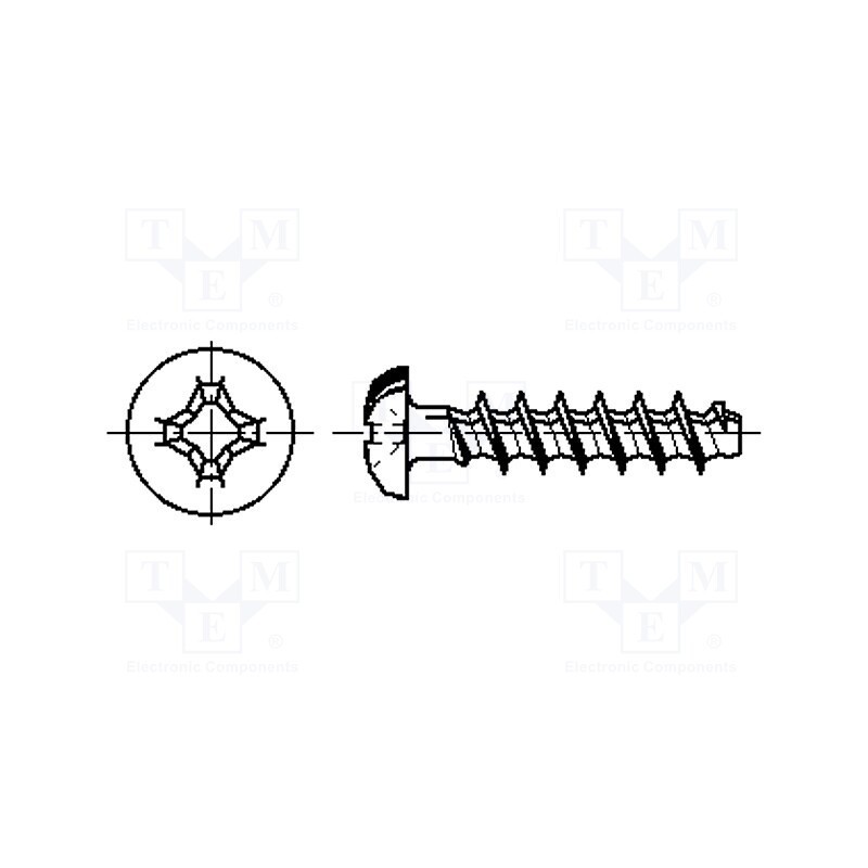 100 pcs x BOSSARD - 2000377 - Screw, for plastic, 3.5x10, Head: button, Phillips, PH2, steel, zinc