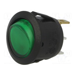 1 pcs x BULGIN - R13112BBG3 - ROCKER, SPST, Pos: 2, ON-OFF, 6A/250VAC, green, neon lamp, 230V, R13