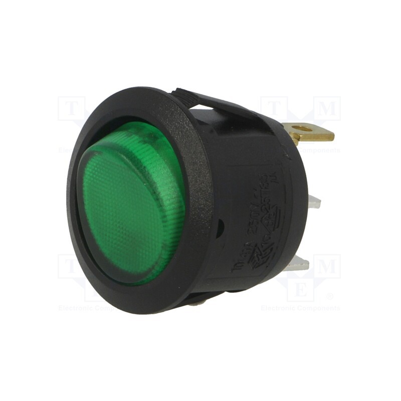 1 pcs x BULGIN - R13112BBG3 - ROCKER, SPST, Pos: 2, ON-OFF, 6A/250VAC, green, neon lamp, 230V, R13