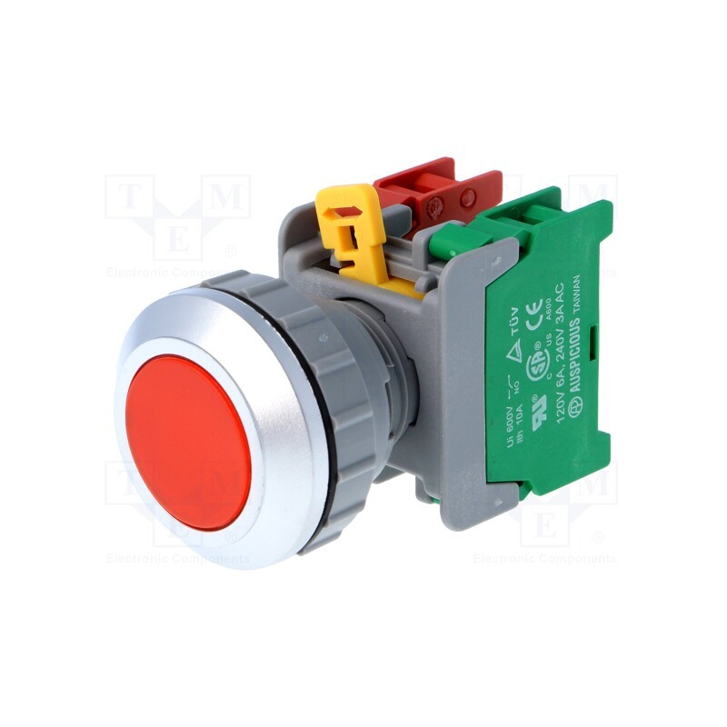 1 pcs x AUSPICIOUS - XB30-1O/C R - Switch: push-button, 30mm, Stabl.pos: 1, NC + NO, red, IP65, XB30