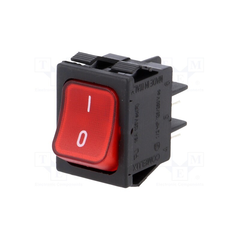 1 pcs x COMELUX - 4010I1506 - ROCKER, SPST, Pos: 2, ON-OFF, 16A/250VAC, red, Backlight colour: red